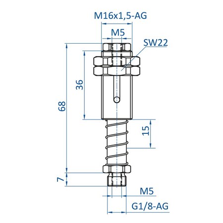 Fipa Spring leveler, torsionally rigid, travel = 15 mm, G1/8-male 50.066